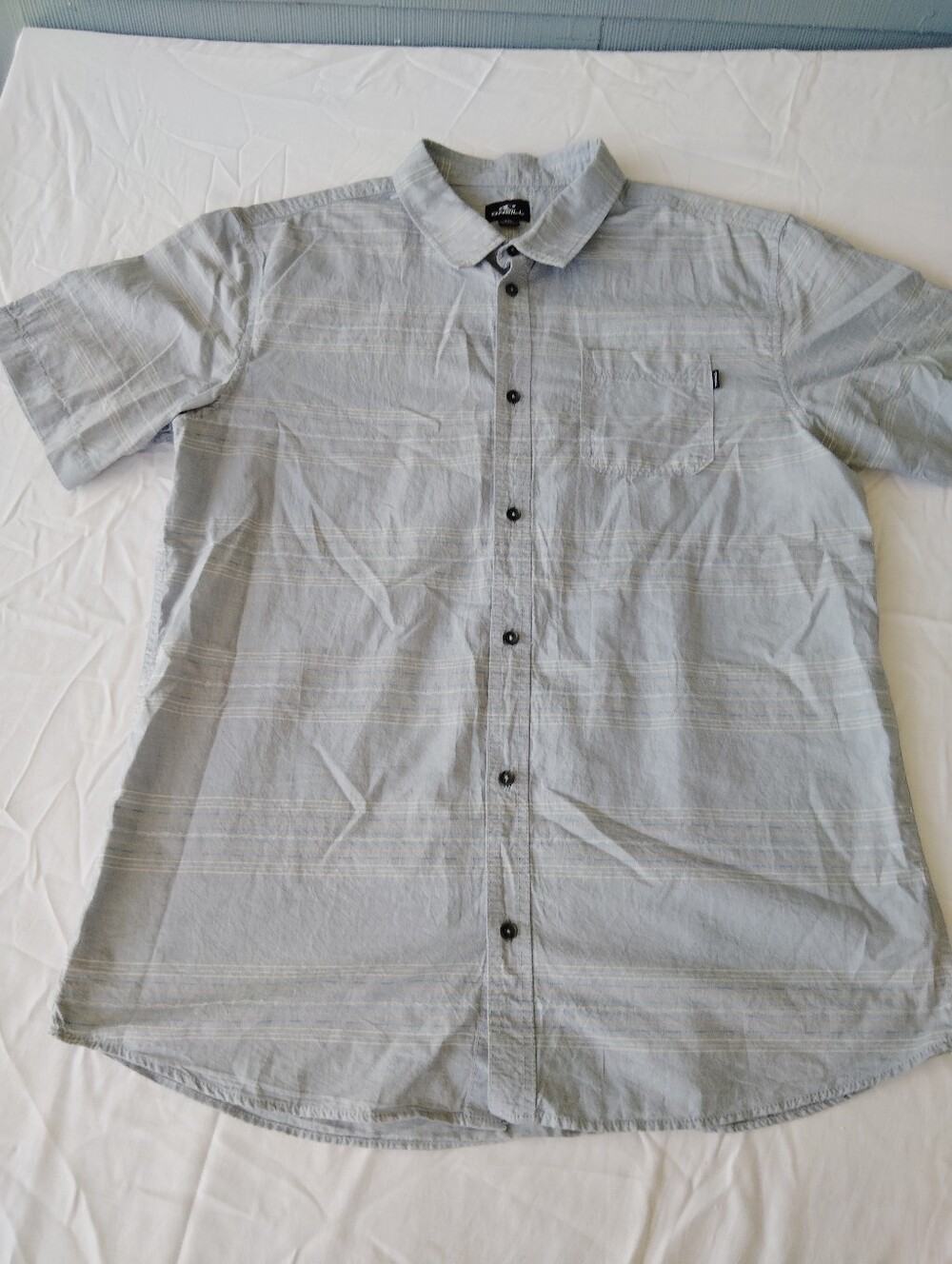Vintage O'Neill Casual Light Blue Stipe Short-Sleeve Button-Up Shirt Coastal